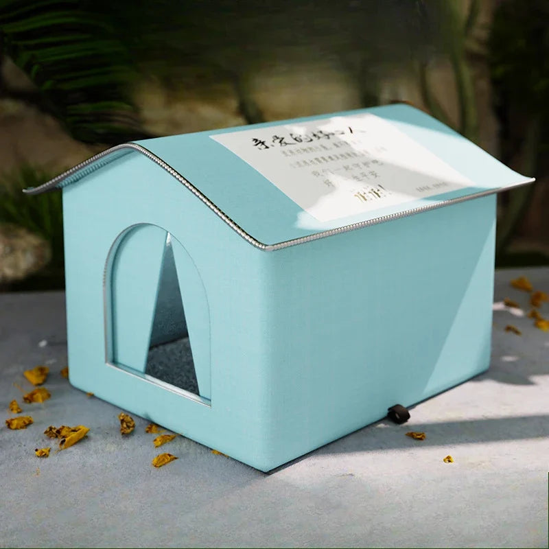 Waterproof Outdoor Pet House – Winter Warm Cat & Small Dog Cave Bed | Foldable, Washable, Cozy Shelter