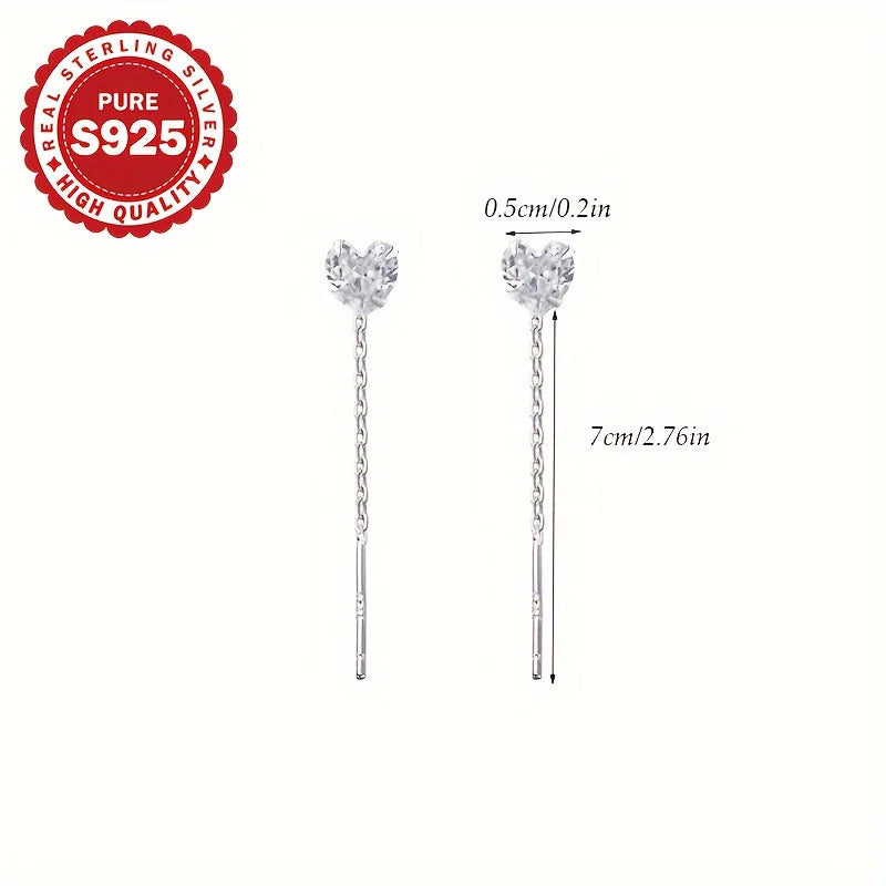 S925 Sterling Silver Long Dangle Earrings Pair Suitable for Daily Wear Valentine's Day Gift Women's Jewelry Low Allergy