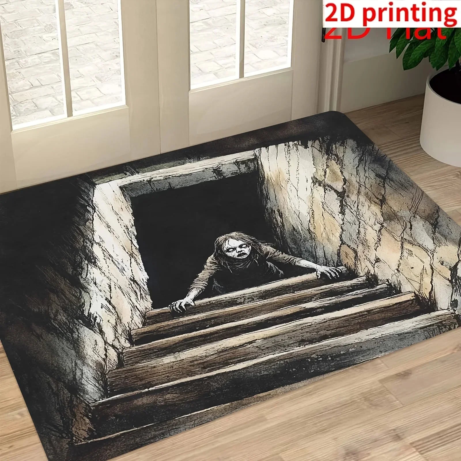 VIKAMA Halloween Clown Horror Theme Doormat Manhole Cover Design Entryway Anti Slip Mat Halloween Decor Personalized Rug