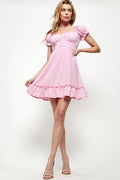 SD0209 STRETCHED WOVEN TIE WAIST DRESS-