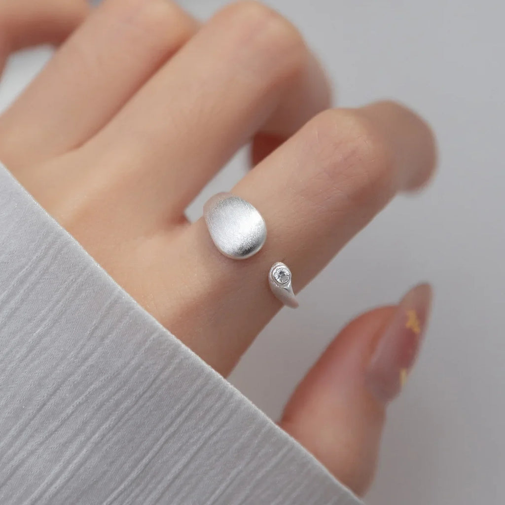 925 Sterling Silver Matte Finish Geometry Adjustable Rings For Women Wedding Fine Jewelry Accessories Jewellery Argent 925