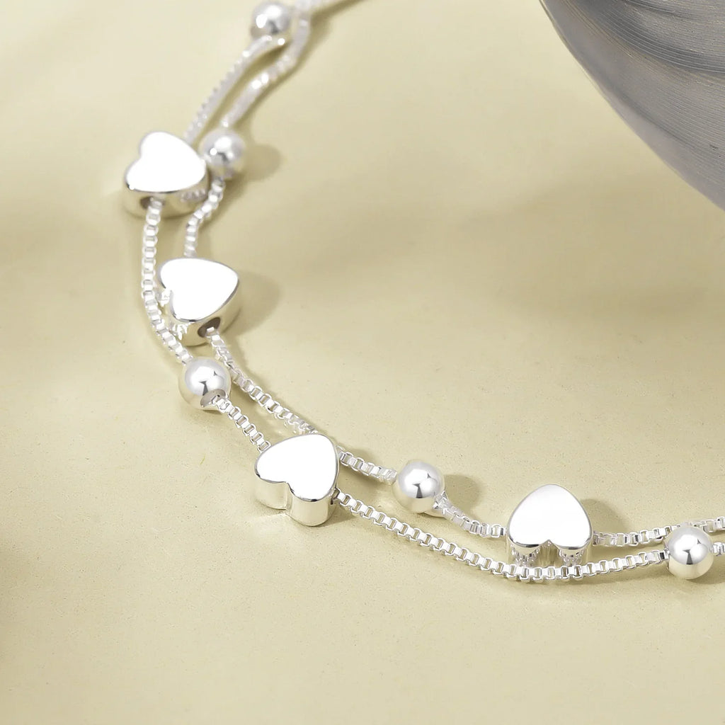 925 Sterling Silver Bracelets Woman Heart Ball Chain Charm Bracelet Couple Designer Jewelry Accessories Wholesale Jewellery