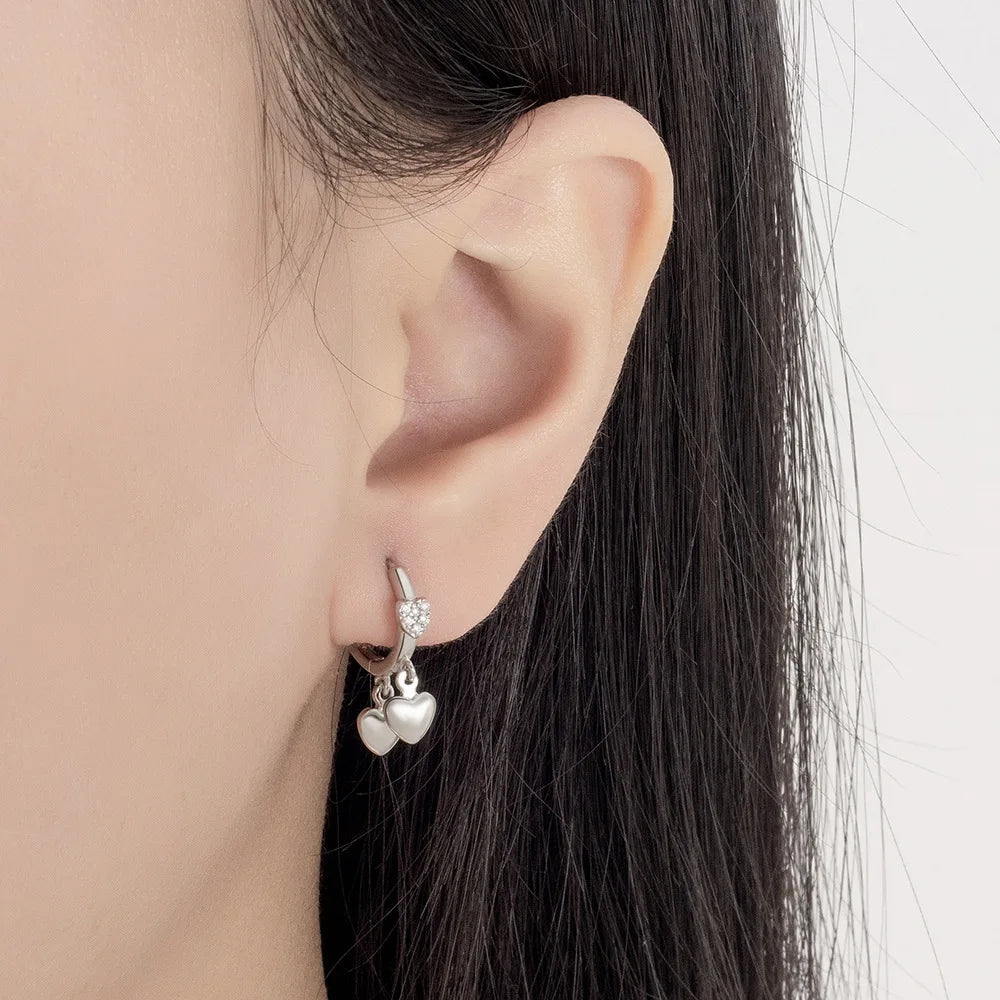 925 Sterling Silver Heart Zircon Stud Earrings For Women Wedding Elegant Luxury Jewelry Accessories Jewellery Prevent Allergies