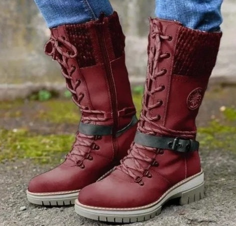 Women's High Square Heel Round Head Martin Boots