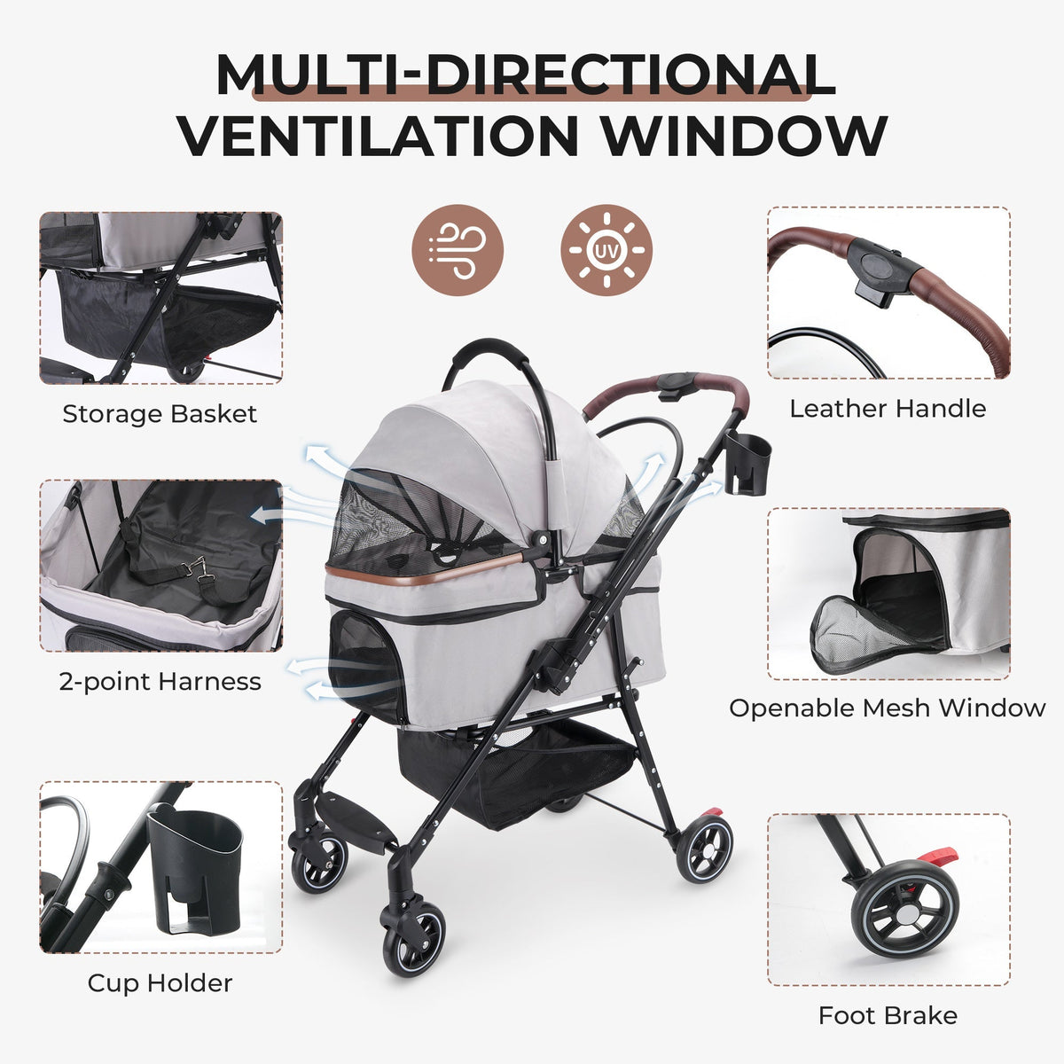 4-Wheel Foldable Pet Stroller for Dogs and Cats