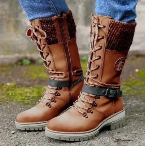 Women's High Square Heel Round Head Martin Boots