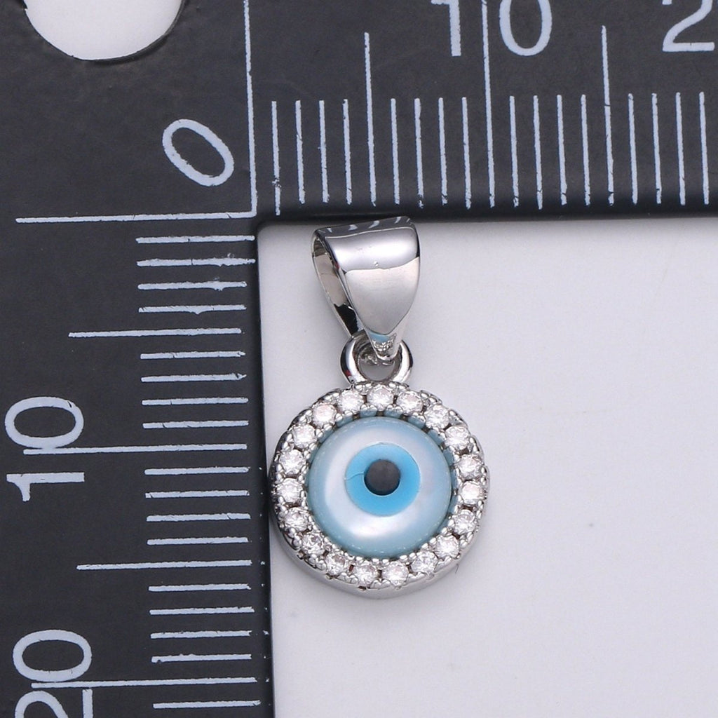 Enamel Gold Evil Eye Charm, 14k Gold Filled Eye Charms, Cubic Eye Pendant, Amulet Jewelry, Good Luck Eye Charm, Blue Silver Evil Eye Charm J-056 J-057