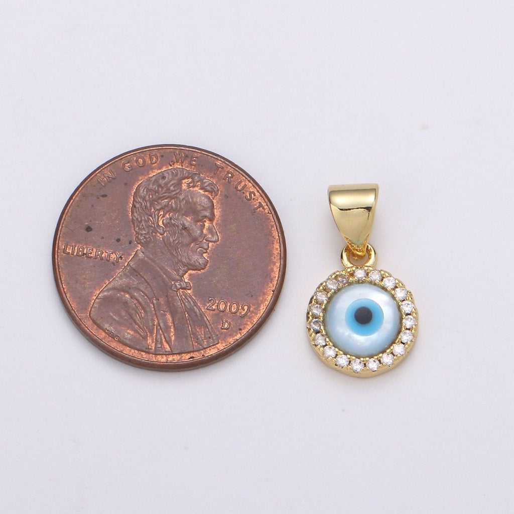 Enamel Gold Evil Eye Charm, 14k Gold Filled Eye Charms, Cubic Eye Pendant, Amulet Jewelry, Good Luck Eye Charm, Blue Silver Evil Eye Charm J-056 J-057