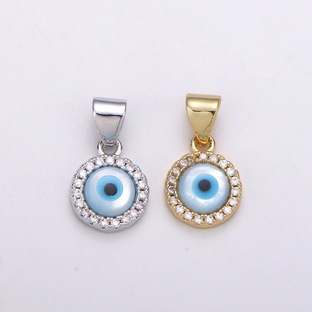 Enamel Gold Evil Eye Charm, 14k Gold Filled Eye Charms, Cubic Eye Pendant, Amulet Jewelry, Good Luck Eye Charm, Blue Silver Evil Eye Charm J-056 J-057
