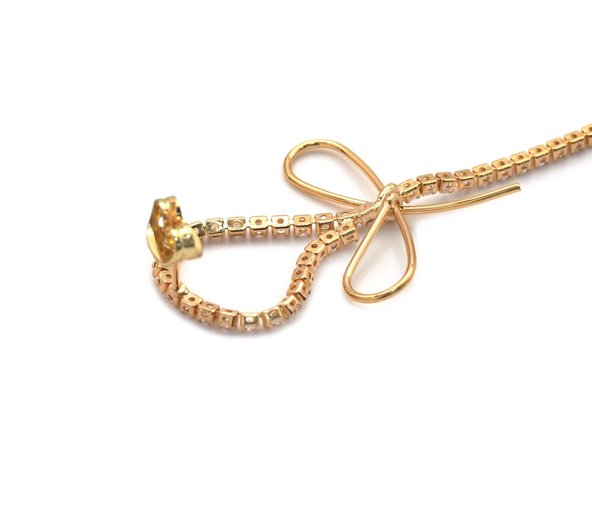 Gold CZ Bowknot Long Dangle Stud Earrings, Sku#ZX108/lx375