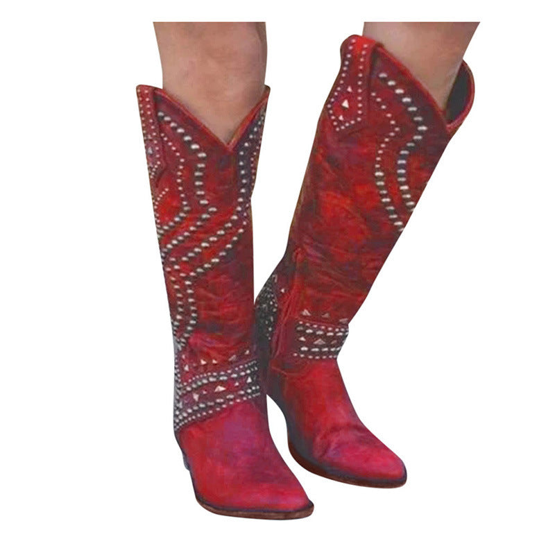 Women's Rivet Chunky Heel Boots