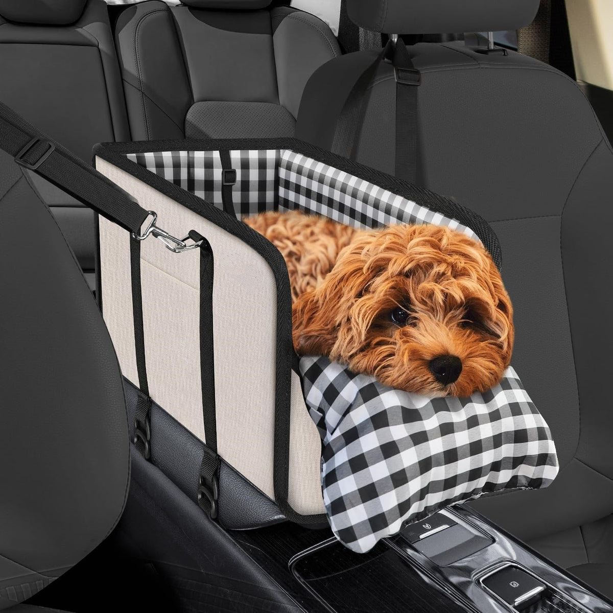 Plaid Pet Car Seat with Cushion – Cozy Travel Seat for Dogs & Cats