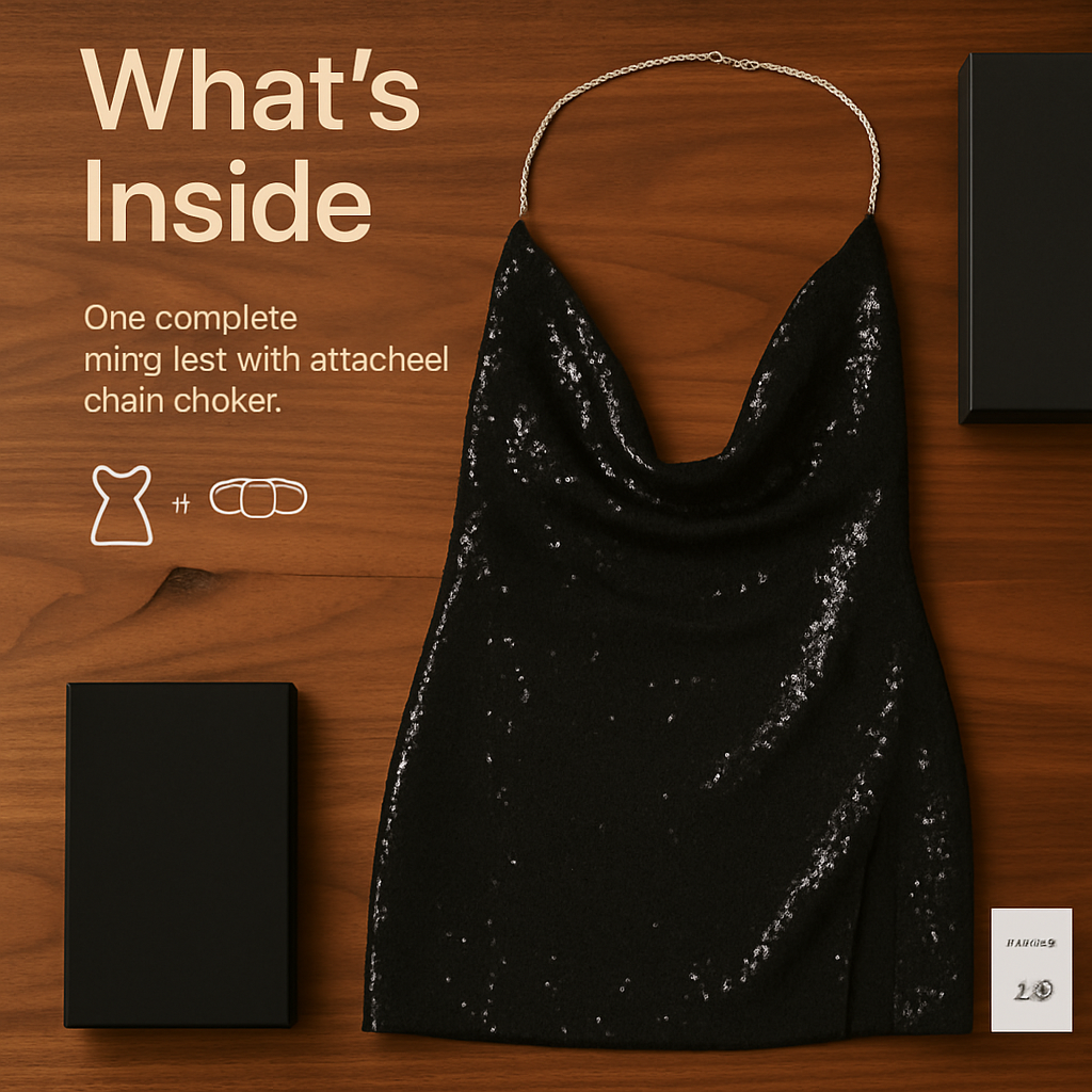 Sexy Women Chain Choker Side Slit Backless Slip Dress With Sequins