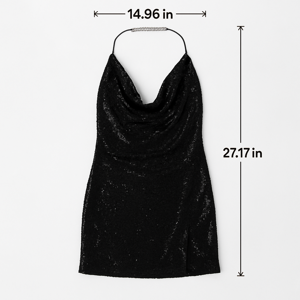 Sexy Women Chain Choker Side Slit Backless Slip Dress With Sequins