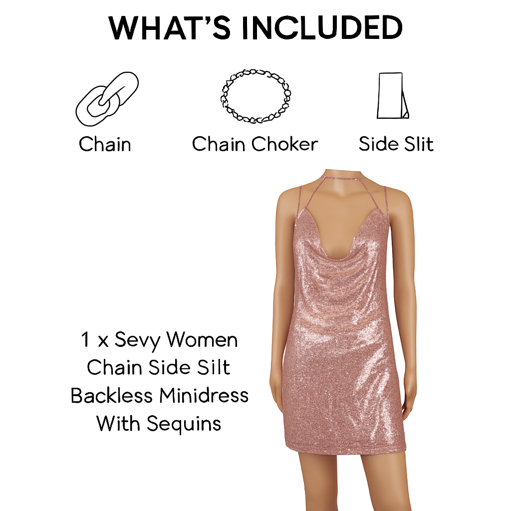Sexy Women Chain Choker Side Slit Backless Slip Dress With Sequins